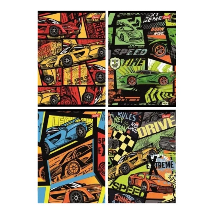 Set caiete A5, Unipap, 16 file, linie bicolor, margine rosie, colturi rotunjite, 15 bucati