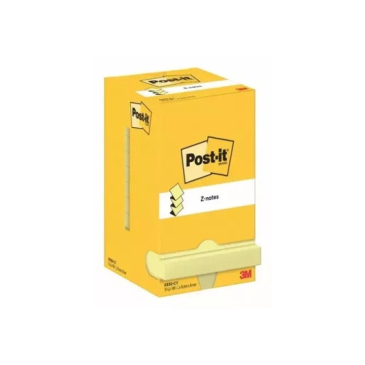 Post-it öntapadós jegyzettömb, 12x100 lapos szett, 76x76mm, sárga