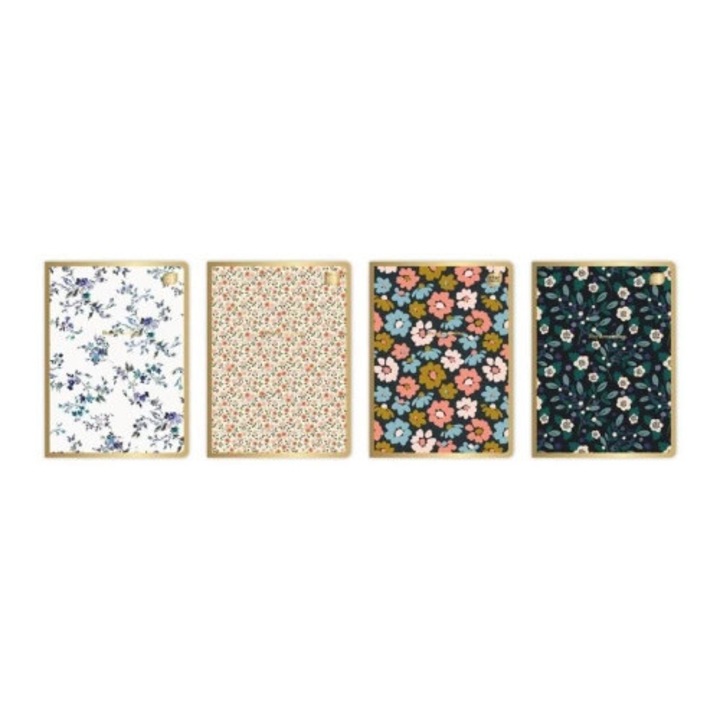 Set caiete A5, INTERDRUK, 60 file, design floral metalic, 10 bucati