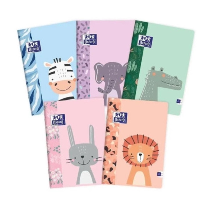Set caiete A5 Oxford Kids, 10 bucati, animale colorate, 32 file, alb