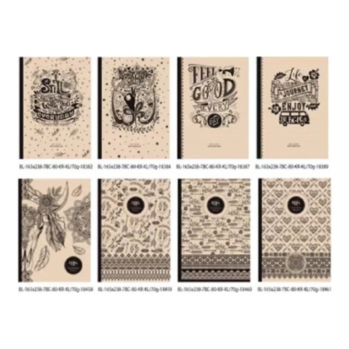 Caiet notatnik ozdobny 165x238mm, 80 pagini, mix modele