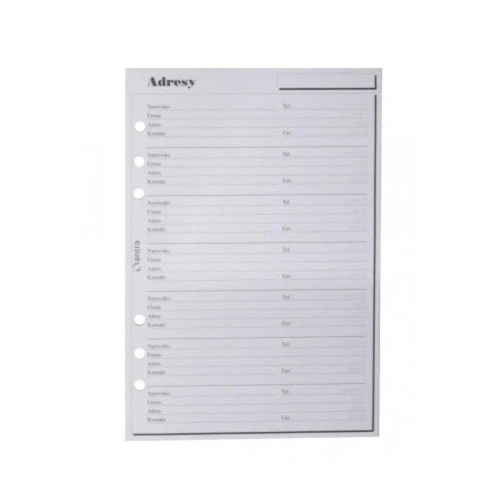 Wklad organizator A5 Adresy, Antra, 21x14,4 cm