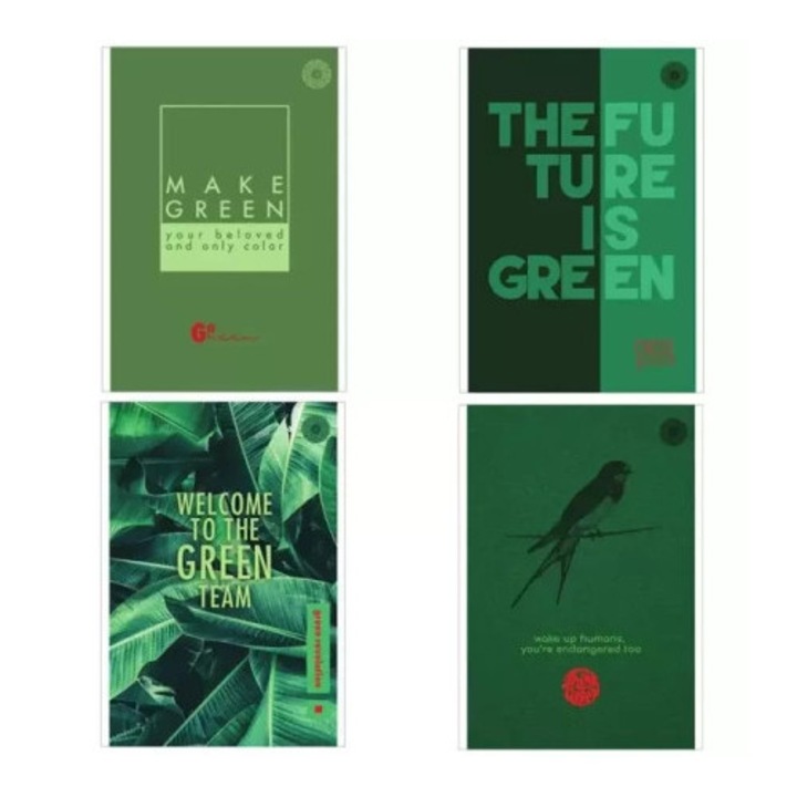 Caiete set 4 buc, Ziemia Obiecana, notatnik A5, 80 file, carouri, verde