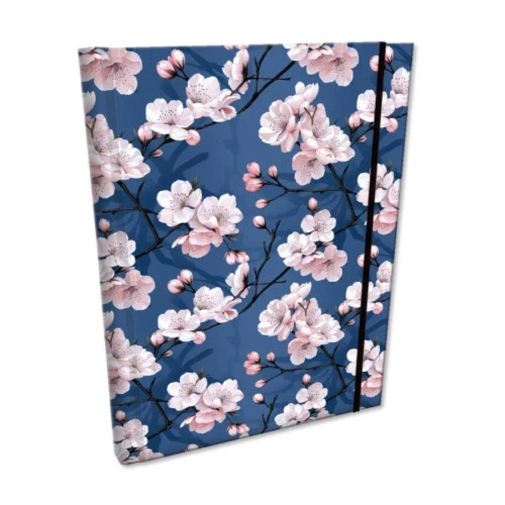 B6 kockás füzet, gumiszalaggal, Soft Touch borító cseresznyevirág mintával