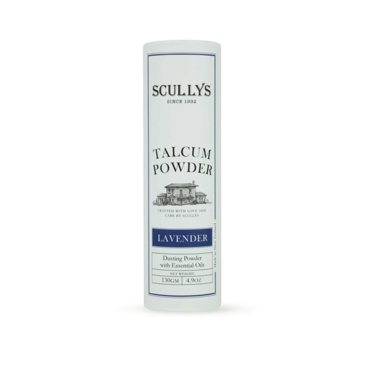 Пудрa за тяло с лавандула, Scullys, 130гр, фина текстура, за кадифена кожа