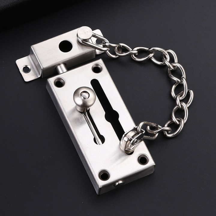 Lant de usa din otel inoxidabil, cu incuietoare, argintiu periat, set 1 bucata