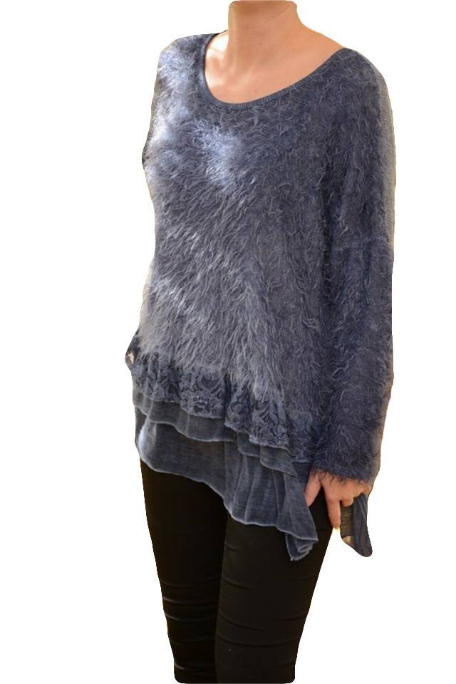 Bluza moderna, din material tricotat,D&J Exclusive, Albastru marin