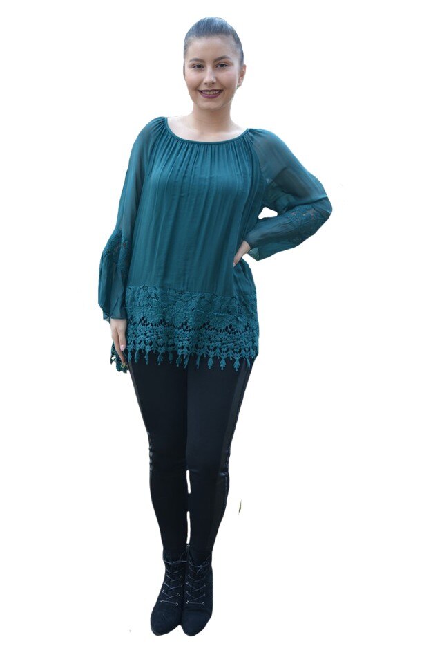 Bluza Elena din tricot cu insertii de dantela ,D&J Exclusive, Verde