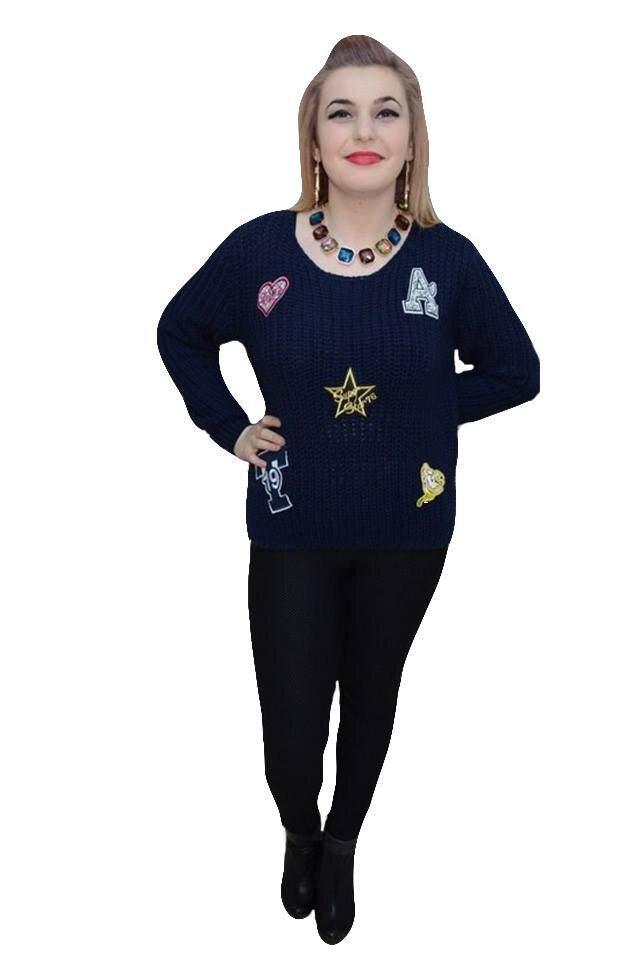 Bluza calduroasa cu design,D&J Exclusive, Albastru marin