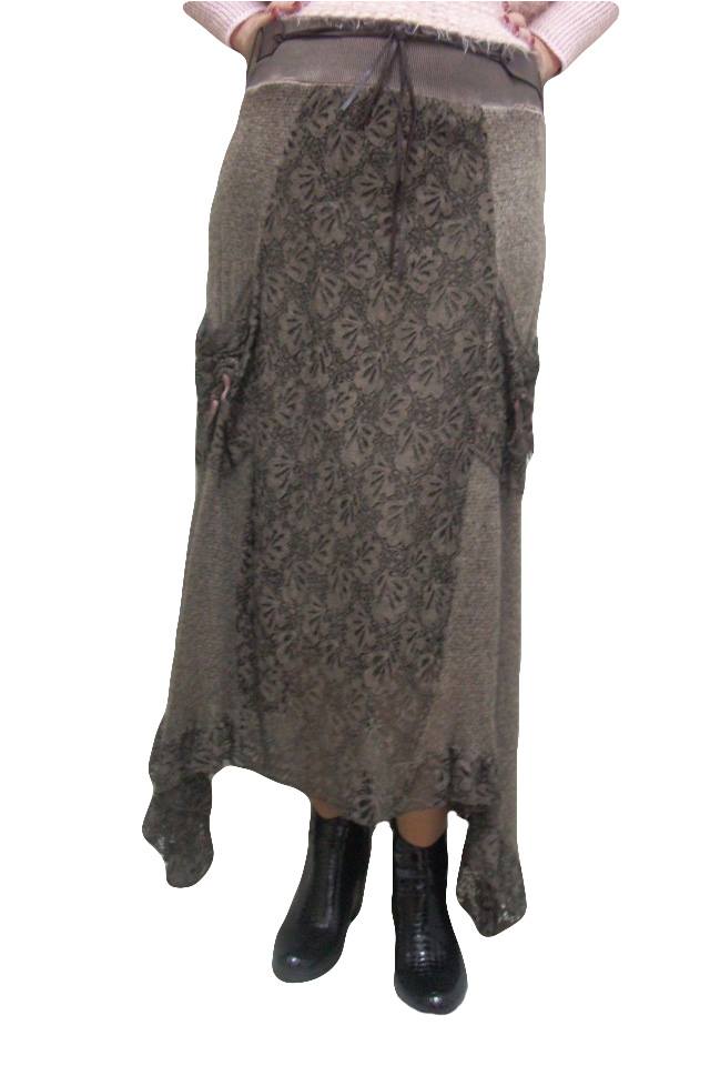 Fusta moderna,lunga cu dantela,D&J Exclusive, Maro