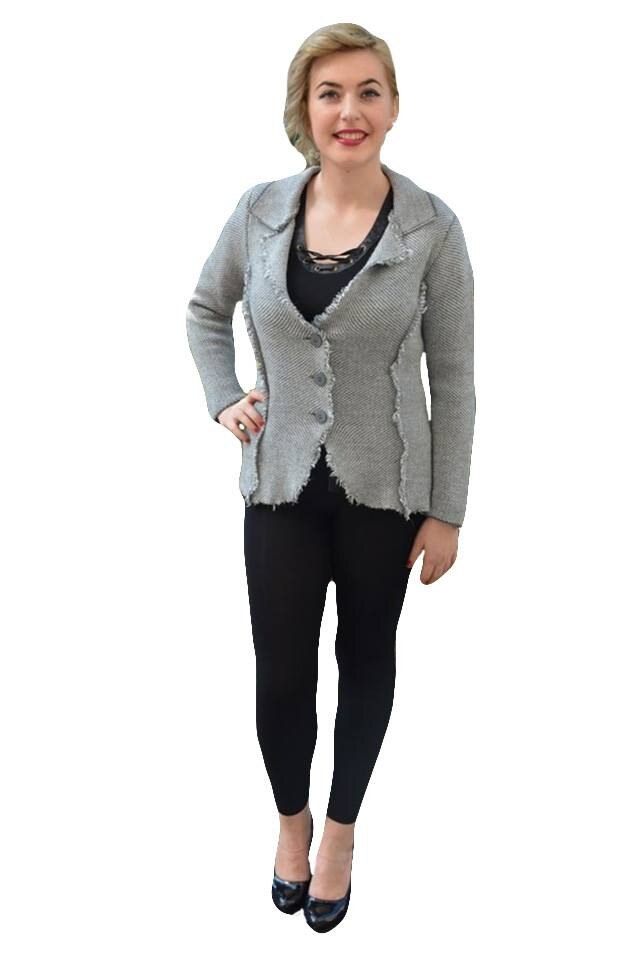 Cardigan trendy, din tricot, cu guler cu rever dublu,D&J Exclusive, Gri