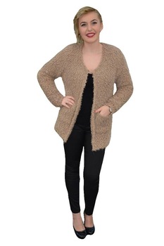 Cardigan tricotat cu maneca lunga, material pufos,D&J Exclusive, Bej Cardigan tricotat cu maneca lunga, material pufos,D&J Exclusive, Bej