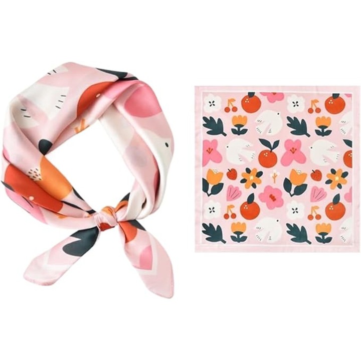 Esarfa dama, roz, 53x53cm, 100% poliester, set de esarfe