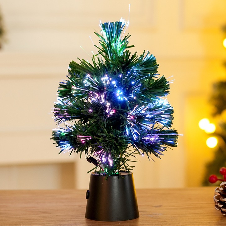 Decoratiune Craciun, pom de Craciun iluminat, 30CM, frunze verzi, model cu baterii