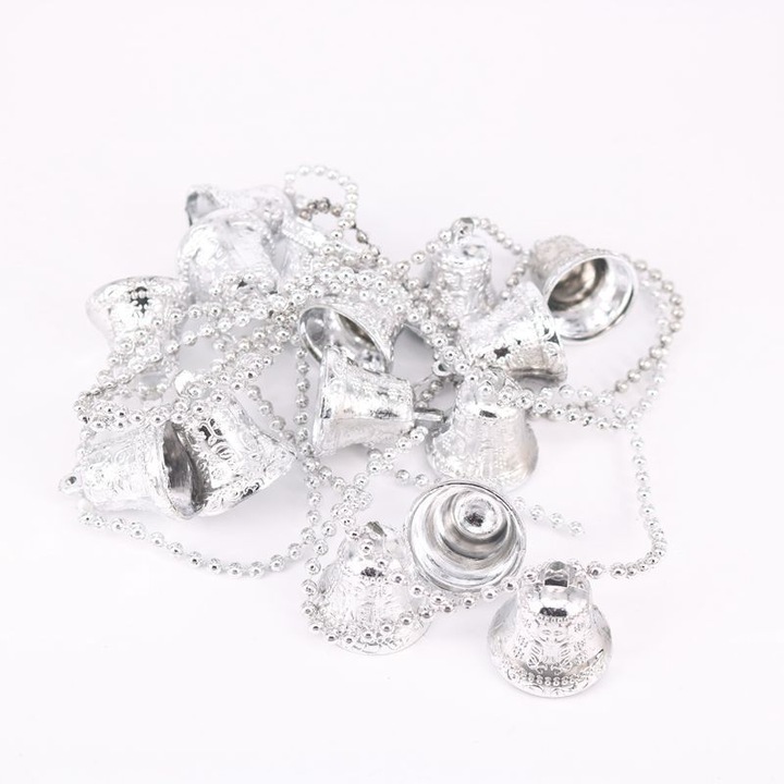 Set decoratiuni de Craciun 2 piese, 2.1m, clopotei si ornamente, argintiu