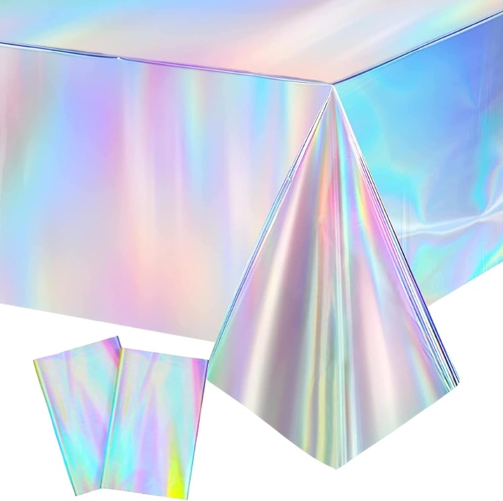 2 db asztalterítő szett bulihoz, 137x274cm, vízálló műanyag, holografikus design, többszínű