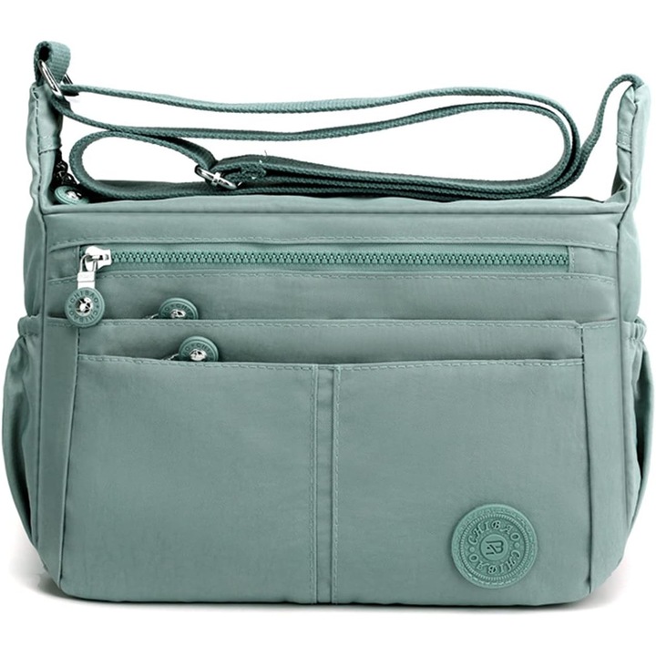 Geanta tote medie, impermeabila, 10 buzunare, verde, 29x10x20cm