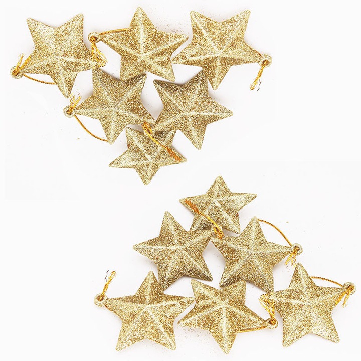 Set globuri de Craciun 12 piese, 5 stele, auriu, 5cm