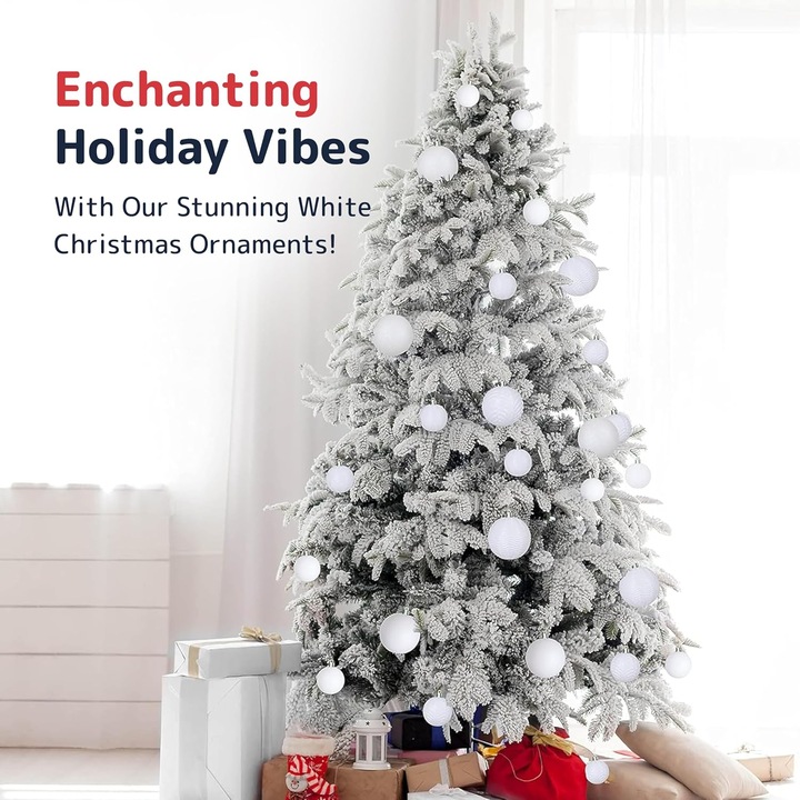 Set globuri de Craciun albe, 30 buc, 6cm, diverse stiluri, materiale rezistente