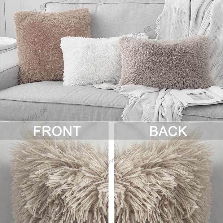 Fata de perna din blana sintetica, 43x43cm, albastru-gri, set de 1 buc.