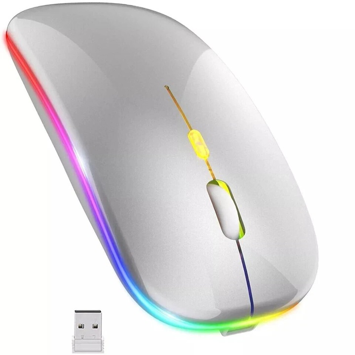 Mouse wireless reincarcabil cu Bluetooth, 3 setari DPI, iluminare multicolor, pentru laptopuri si desktopuri