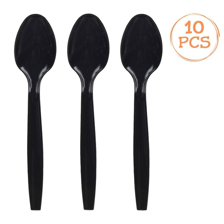 Lingurite Reutilizabile de Petrecere din Plastic Negru 15, 2cm - 10buc