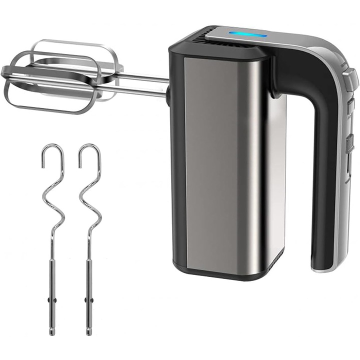 Mixer electric cu 5 viteze, 2 palete si 2 carlige pentru aluat, inox, compact