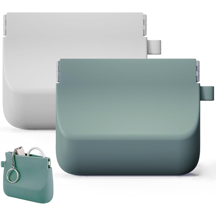 Caz de depozitare pentru casti cu fir din silicon, verde si gri, compact si portabil