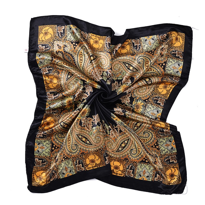 Esarfa mare patrata din satin, model clasic, 90x90cm, neagra