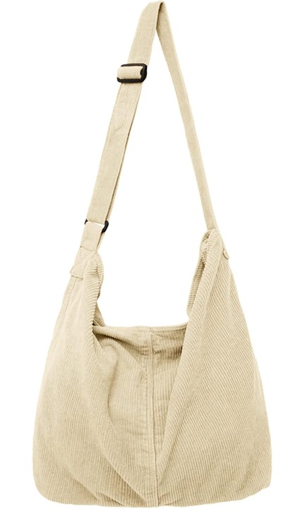 Geanta de umar din catifea twill, design casual, capacitate mare, alb, 36x20x36cm