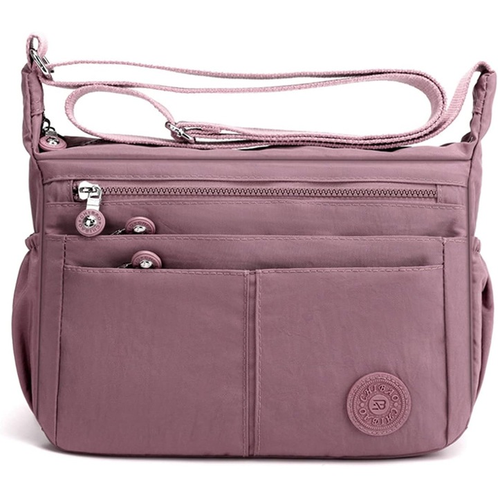 Geanta tote medie, impermeabila, 10 buzunare, roz, 29x10x20cm