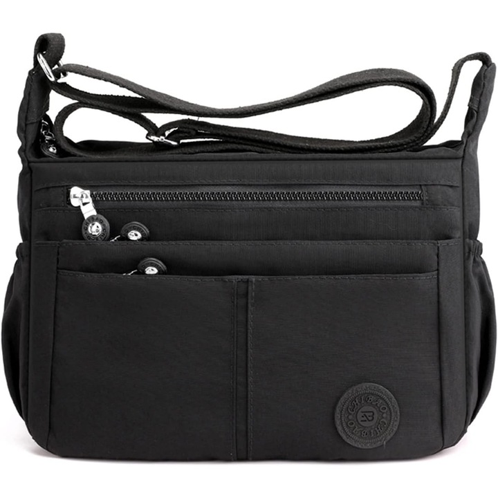 Geanta tote medie, impermeabila, 10 buzunare, neagra, 29x10x20cm