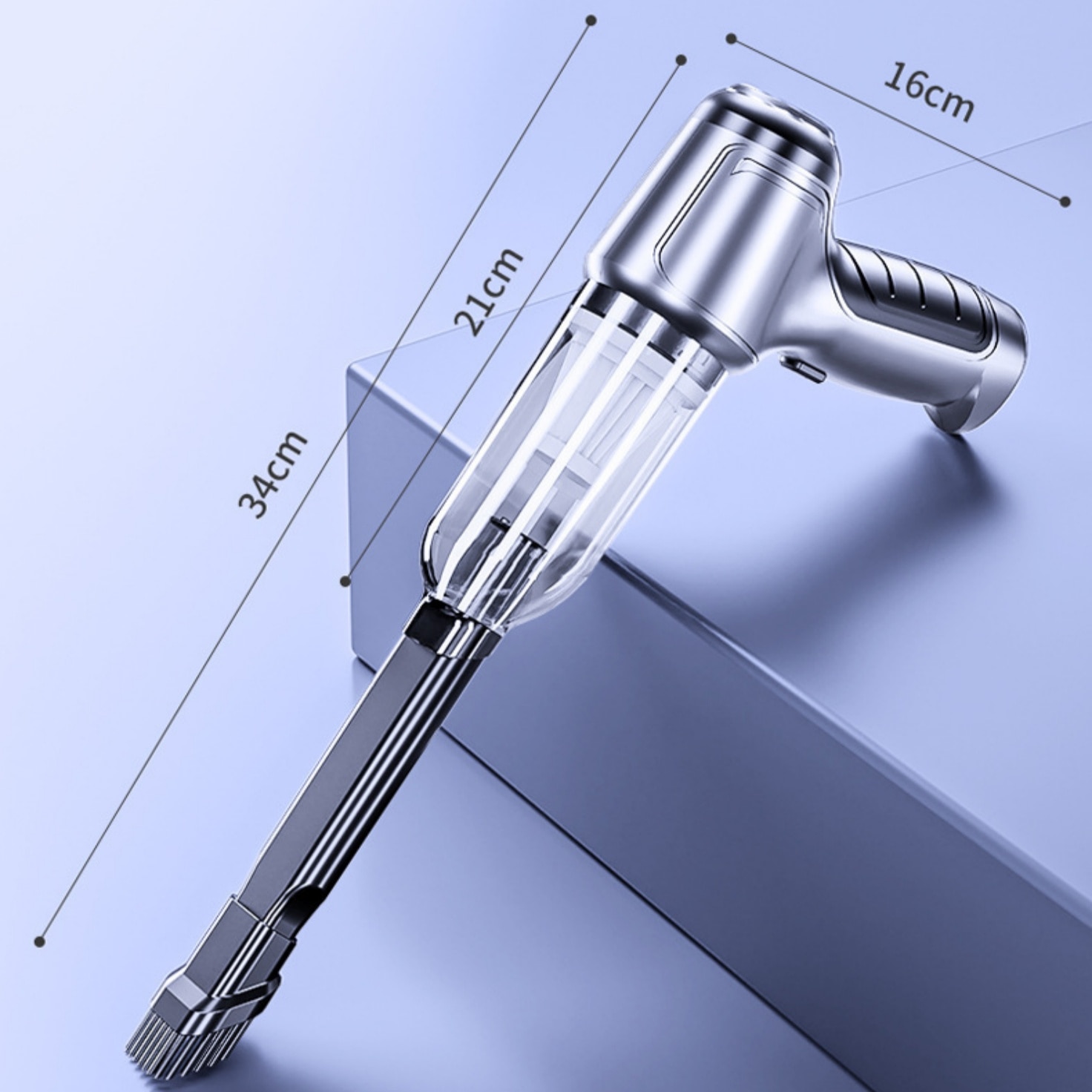 Aspirator portabil, aspirator/suflanta/sigilator portabil 3-in-1, senzor reincarcabil/de pornire, reglare in 2 viteze, tehnologie fara perii, 5 accesorii, putere de aspirare 12000Pa, potrivit pentru utilizare acasa/in masina/la birou, Argintiu