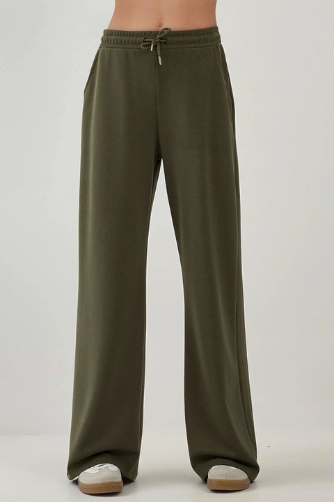 Спортен панталон, HiCCUP, широка кройка, висока талия, модал, Каки