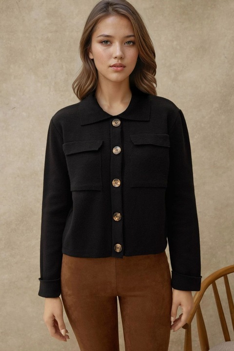 Жилетка, HiCCUP, с копчета и джобове, черна, акрил, M INTL