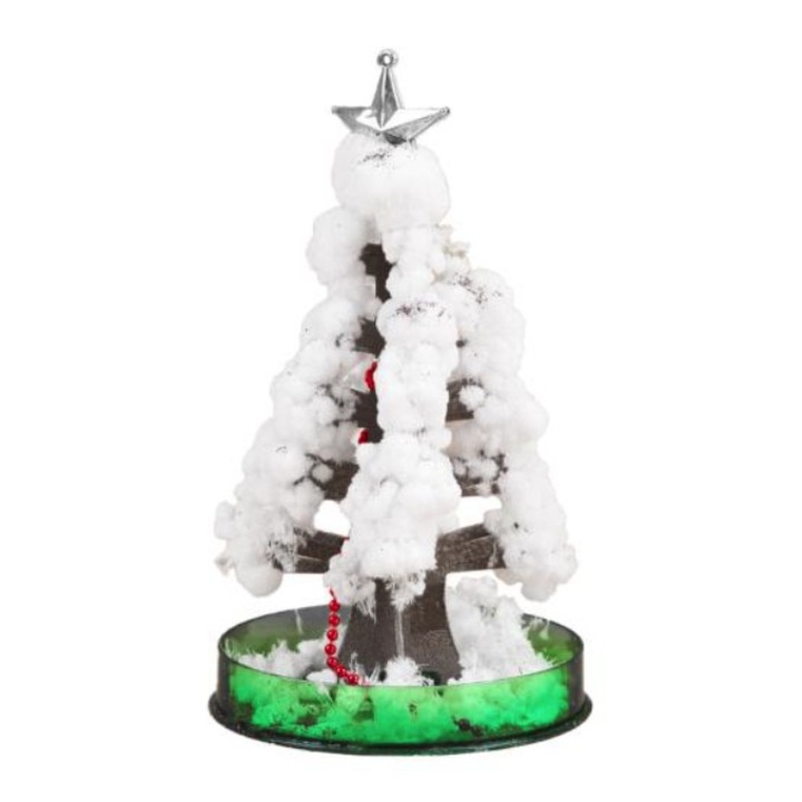 Brad magic de Crăciun Flippy, decorativ, alb, 16.5x9.5x9.5 cm, creștere lentă în 8-24 h