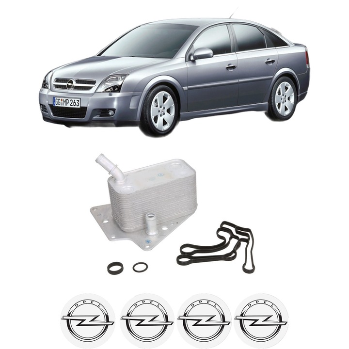 Radiator racire ulei OPEL VECTRA C GTS (Z02) din 2004-2009 KW 88 CP 120 CMC 1910, Auto, din aluminiu, 4x Stickere auto cu OPEL