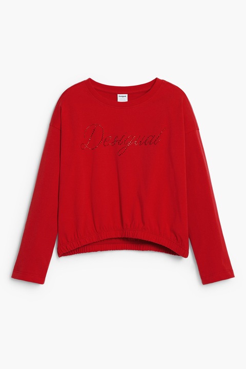 DESIGUAL, Bluza cu detaliu cu strasuri si decolteu la baza gatului, Rosu