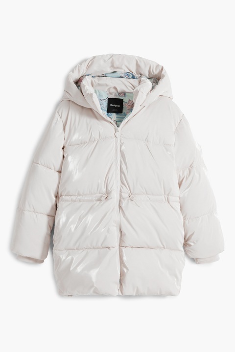 DESIGUAL, Jacheta lunga cu vatelina si gluga, Alb murdar