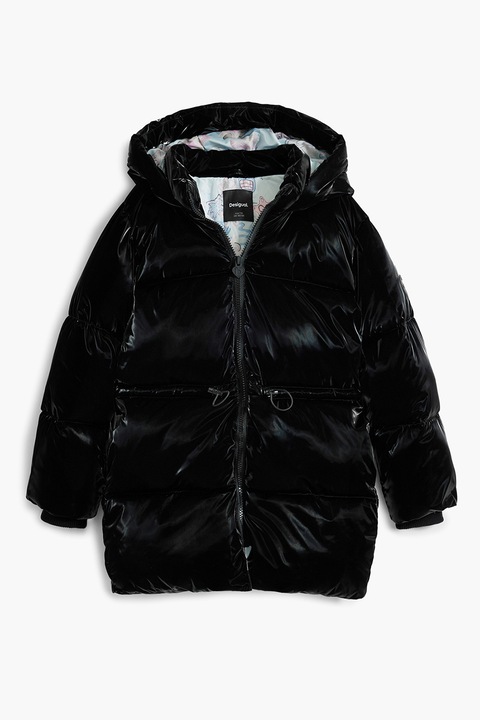 DESIGUAL, Jacheta lunga cu vatelina si gluga, Negru