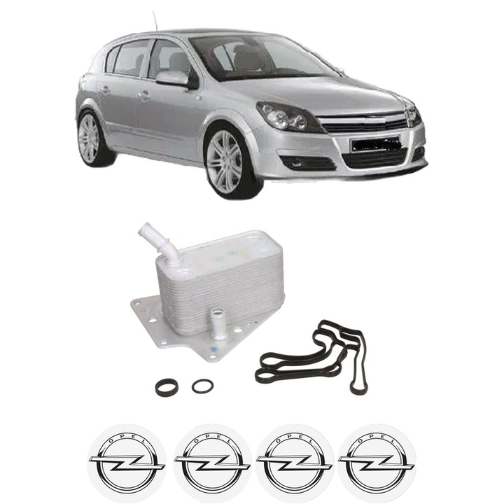 Radiator racire ulei OPEL ASTRA H (A04) din 2004-2010 KW 88 CP 120 CMC 1910, Auto, din aluminiu, 4x Stickere auto cu OPEL