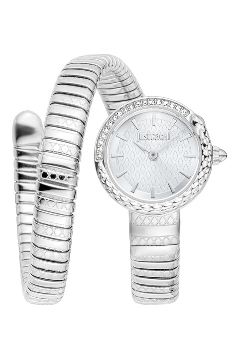 JUST CAVALLI, Kristályos karóra csuklóra tekerhető szíjjal, Ezüstszín