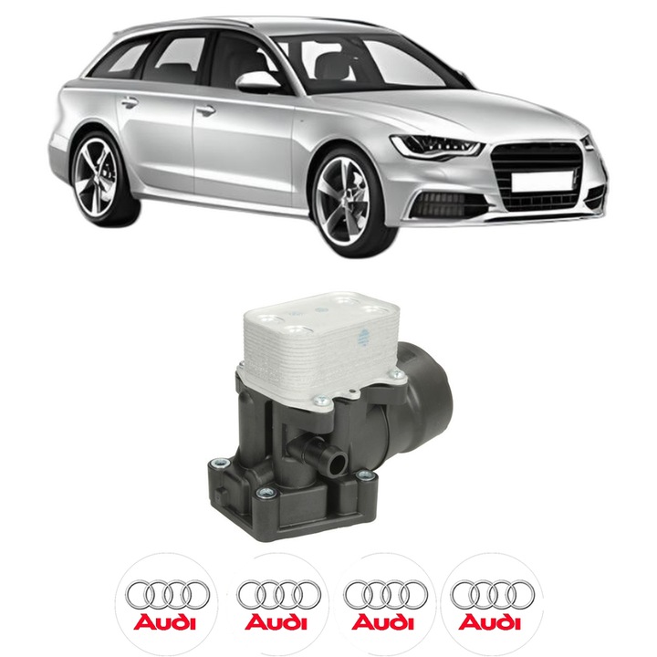 Radiator racire ulei AUDI A6 C7 Avant (4G5, 4GD) din 2012-2018 KW 100 CP 136 CMC 1968, Auto, din aluminiu, 4x Stickere auto cu AUDI