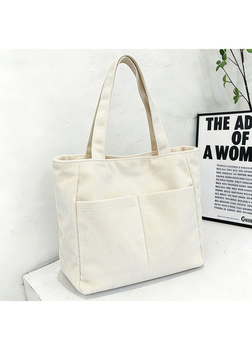 Geanta Tote Dama Retro Corduroy, Multi-buzunar, Capacitate Mare si Rezistenta, Gentusa Umeri, Adecvat pentru calatorii zilnice, calatorii si cadouri de sarbatori