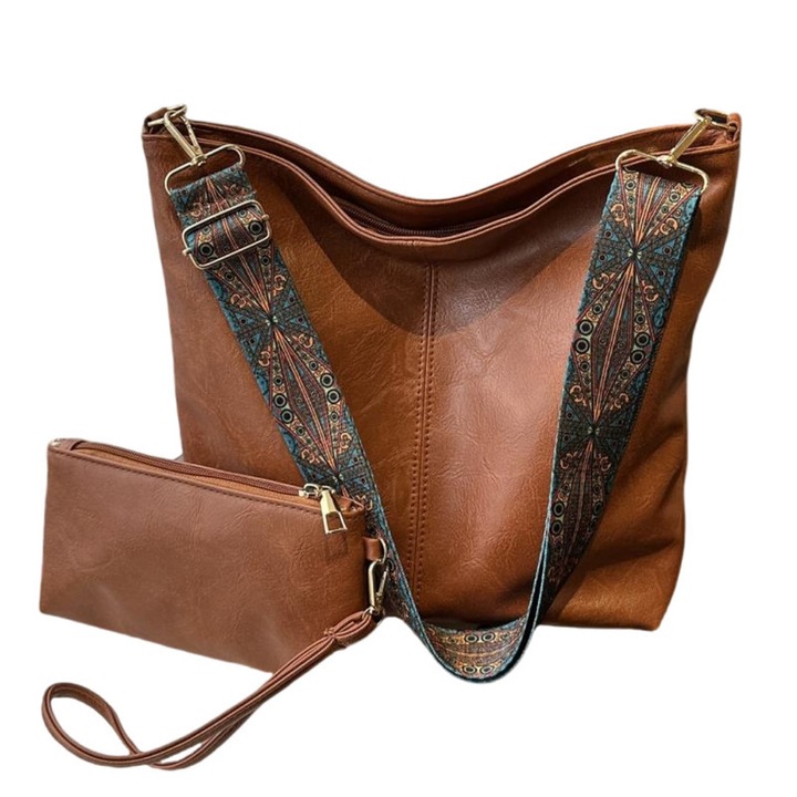 Комплект чанта тоут и портфейл, LUXWTB, кафяв, PU материал