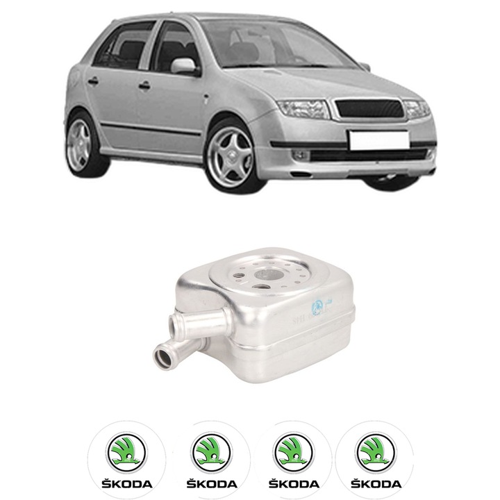 Radiator racire ulei SKODA FABIA I (6Y2) din 1999-2008 KW 55 CP 75 CMC 1390, Auto, din aluminiu, 4x Stickere auto cu SKODA