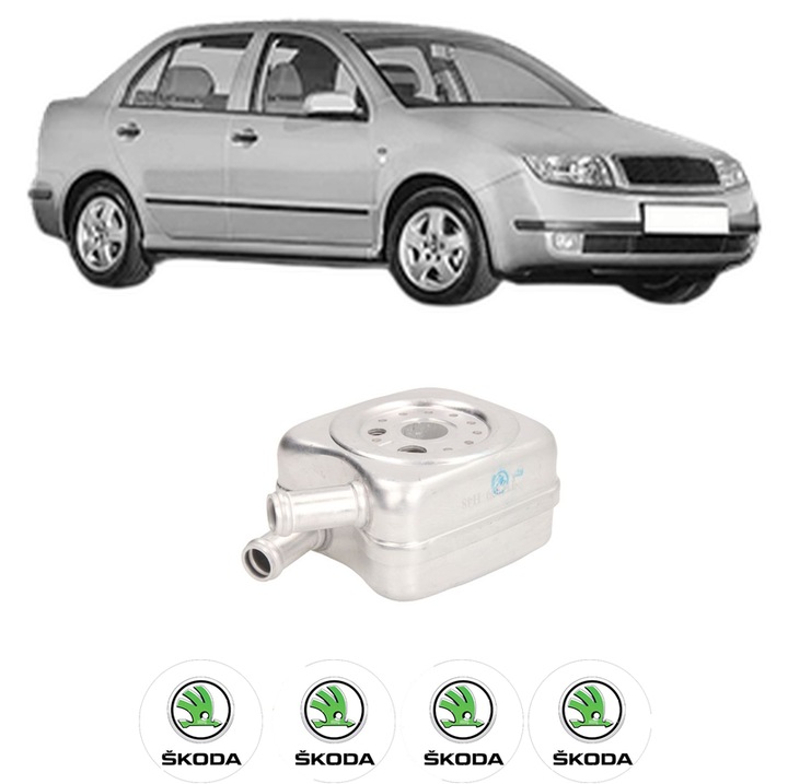 Radiator racire ulei SKODA FABIA I Saloon (6Y3) din 1999-2007 KW 55 CP 75 CMC 1390, Auto, din aluminiu, 4x Stickere auto cu SKODA