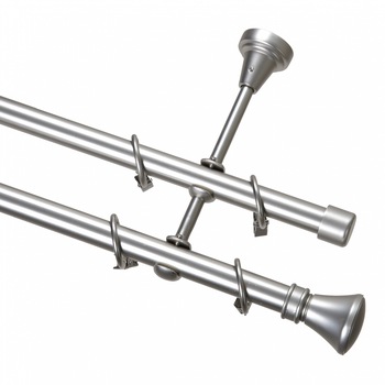 Kit Galerie Gardinia Dubla Ø19/19mm, 240cm Argintiu Mat Kit Galerie Gardinia Dubla Ø19/19mm, 240cm Argintiu Mat