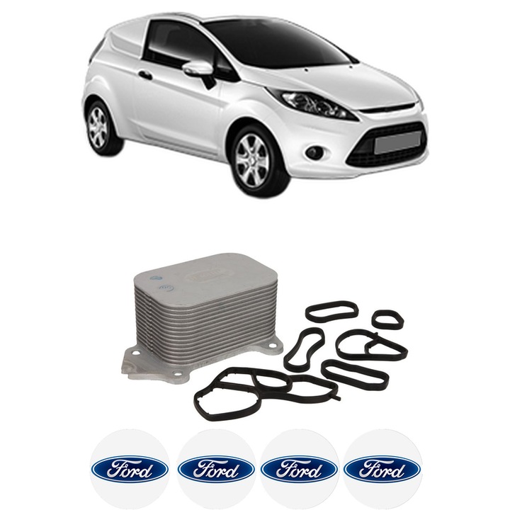 Radiator racire ulei FORD FIESTA VI Van din 2009-2017 KW 66 CP 90 CMC 1560, Auto, din aluminiu, 4x Stickere auto cu FORD