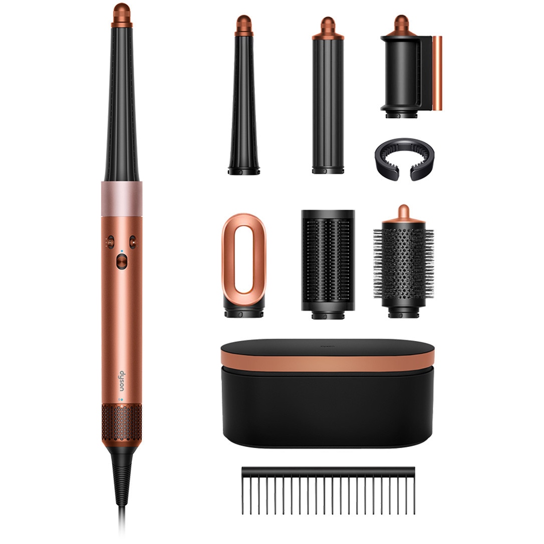 Ondulator multistyler Dyson HS08 Airwrap i.d.™, conexiune Bluetooth®, 3 trepte de viteza, 3 trepte de temperatura, Amber silk / Pink champagne